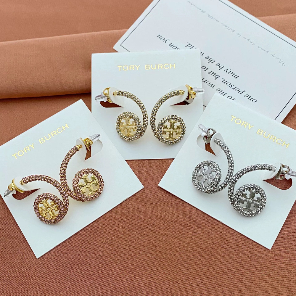 Tory Burch Diamond Letter Stud Earrings Metal for